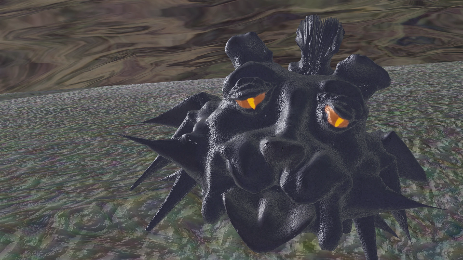 A blender model of a crab-like creature with a dog's eager face.