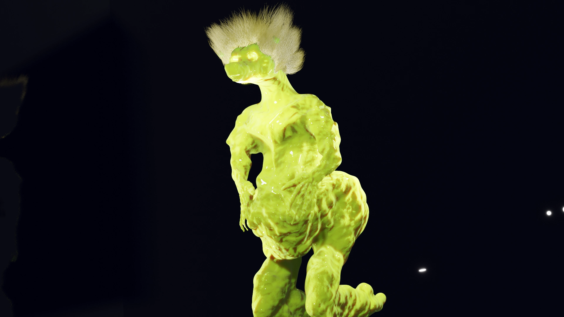 A blender model of a glowing green bulbous creature.